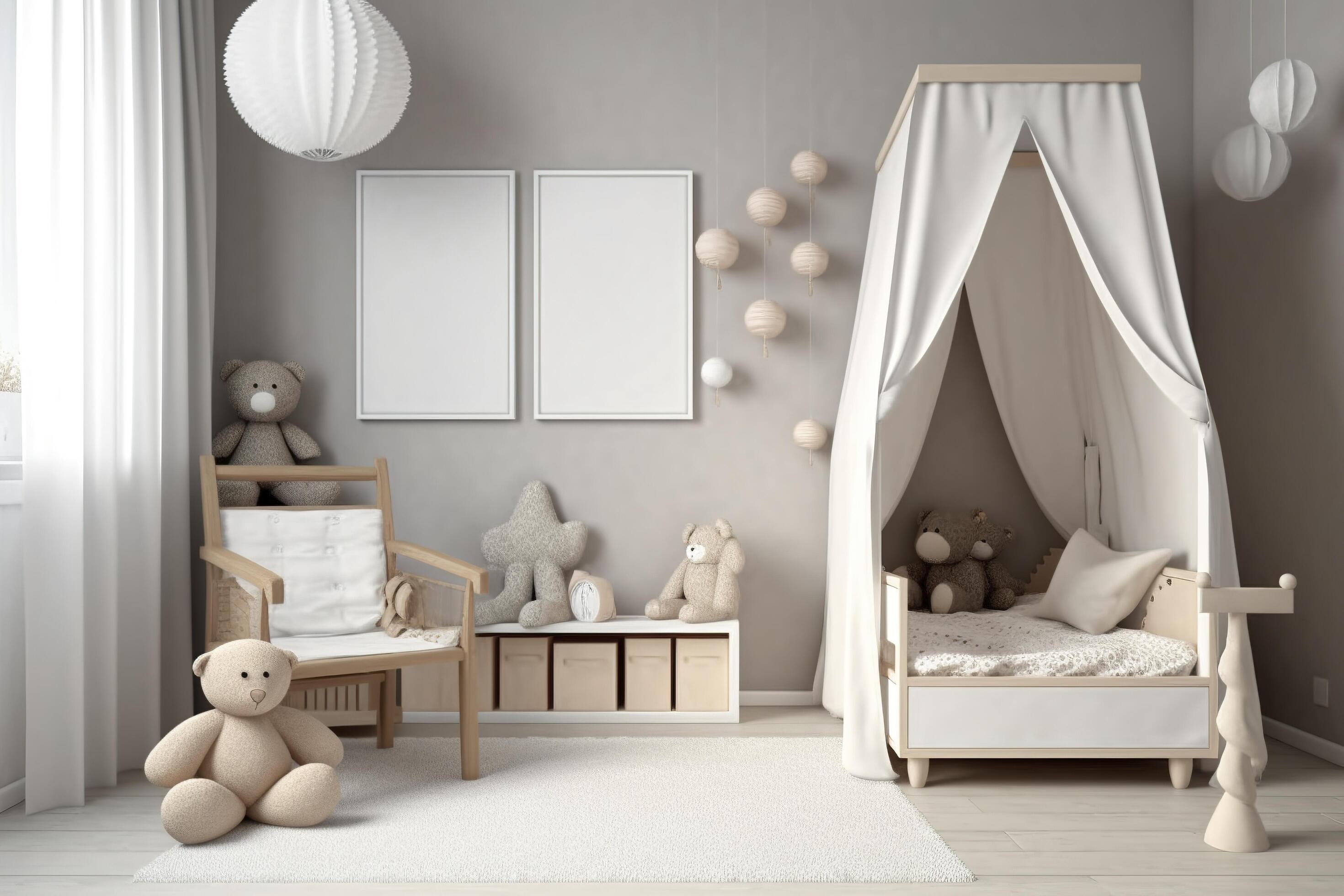 Modern minimalist nursery room in scandinavian style. Baby room