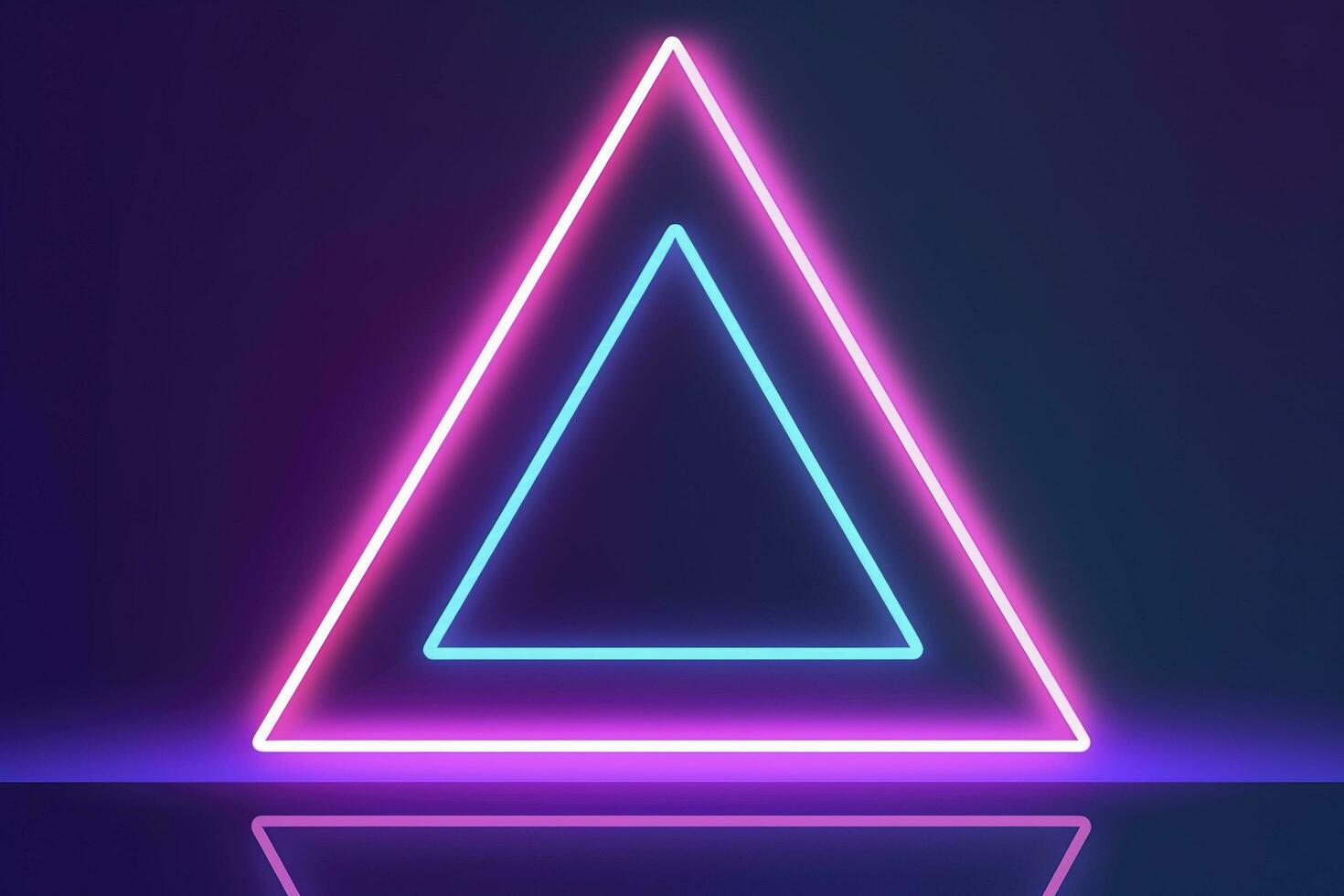 3d render, abstract fantasy background. Unique futuristic wallpaper with a triangular geometric shape glowing with pink red neon light, colorful, generate ai photo