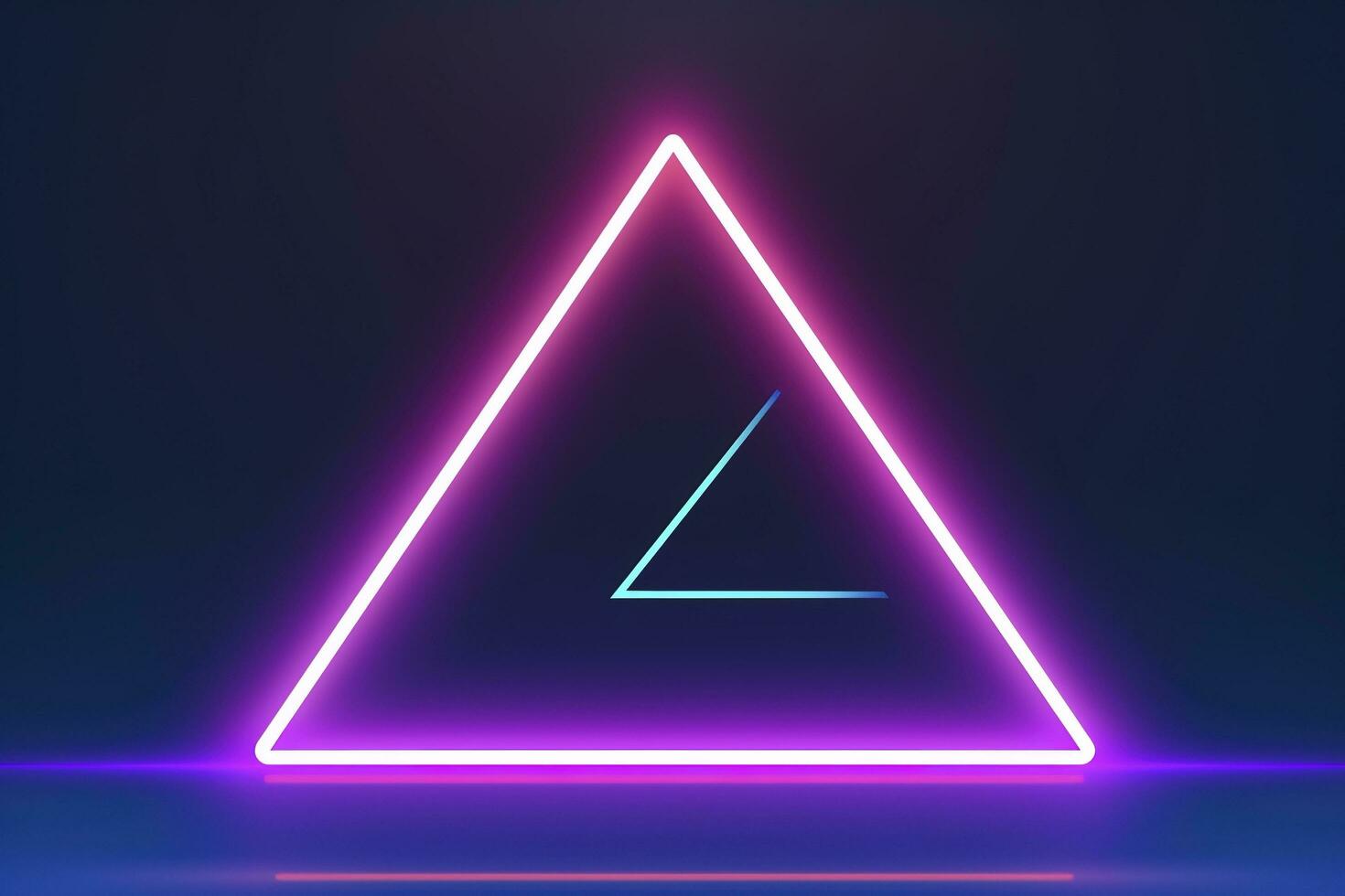 3d render, abstract fantasy background. Unique futuristic wallpaper with a triangular geometric shape glowing with pink red neon light, colorful, generate ai photo