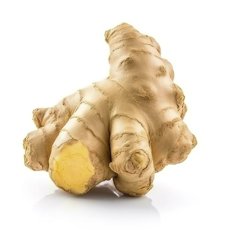 Fresh ginger root or rhizome isolated on white background cutout, generate ai photo