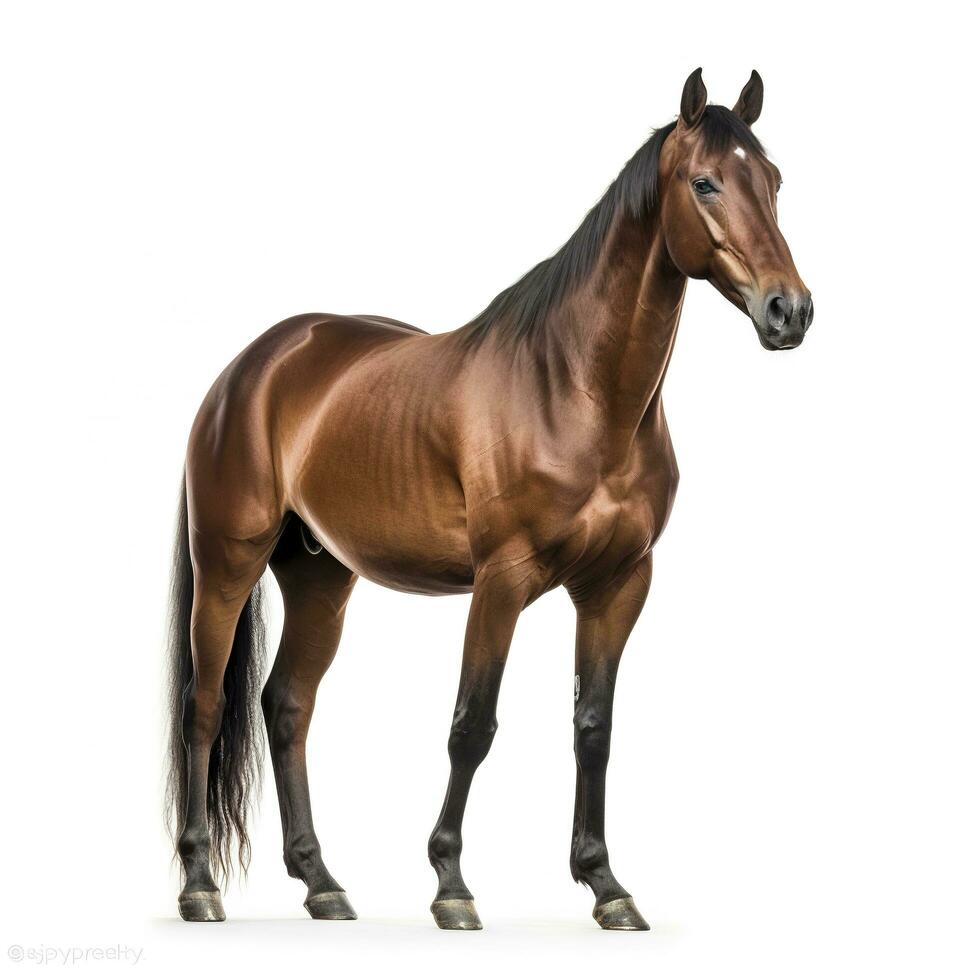 Bay sport horse isolated on white background, generate ai photo