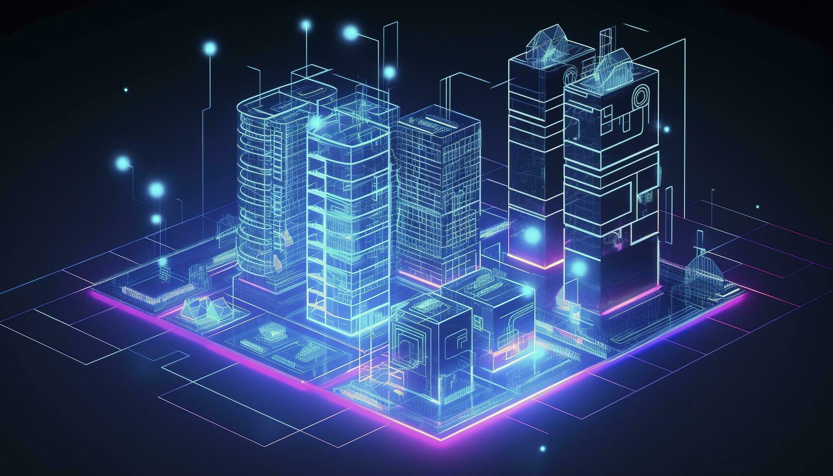 Development architecture computer systems of a smart building. Design modern building construction with ai controls. Project smart house construction with artificial intelligence, generate ai photo