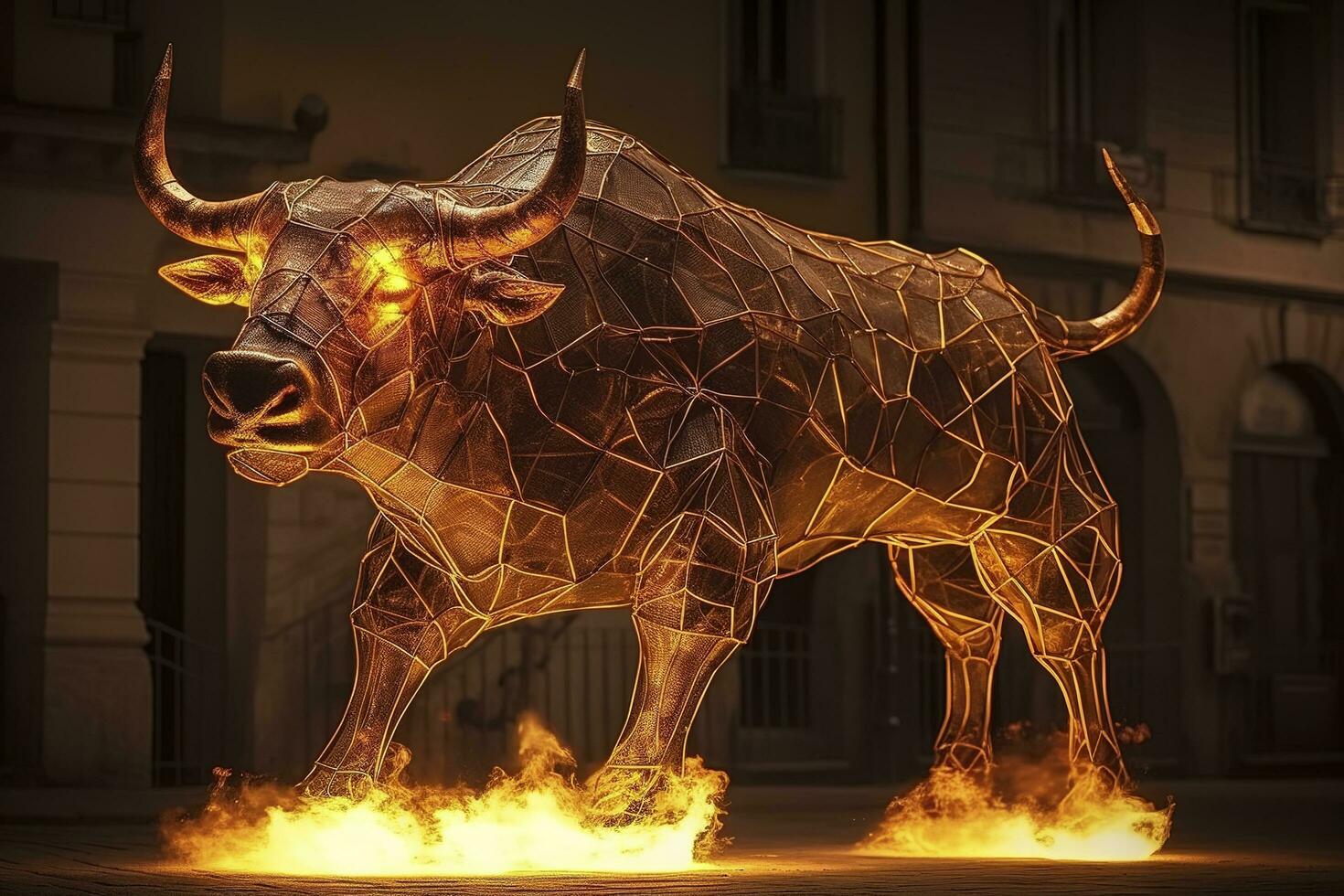 Fire sculpture of a Bull  , generate ai photo