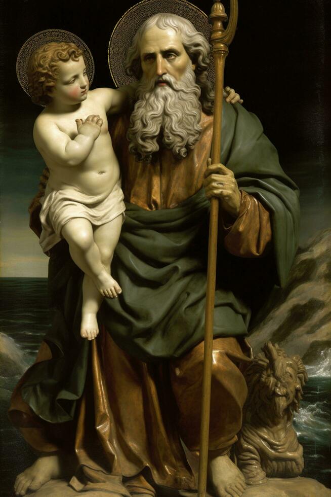 Saint Christopher with Jesu Christi. AI generativ. photo