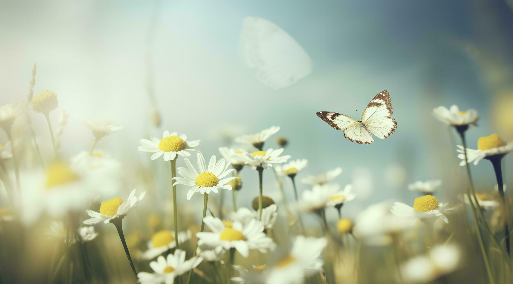 abstract nature spring Background. spring flower and butterfly, generate ai photo