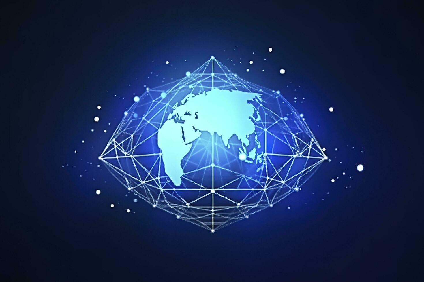 Global network on Earth concept. 3D rendering, World map point. Big data analytics and business concept, world map point and line composition concept of global business, generate ai photo