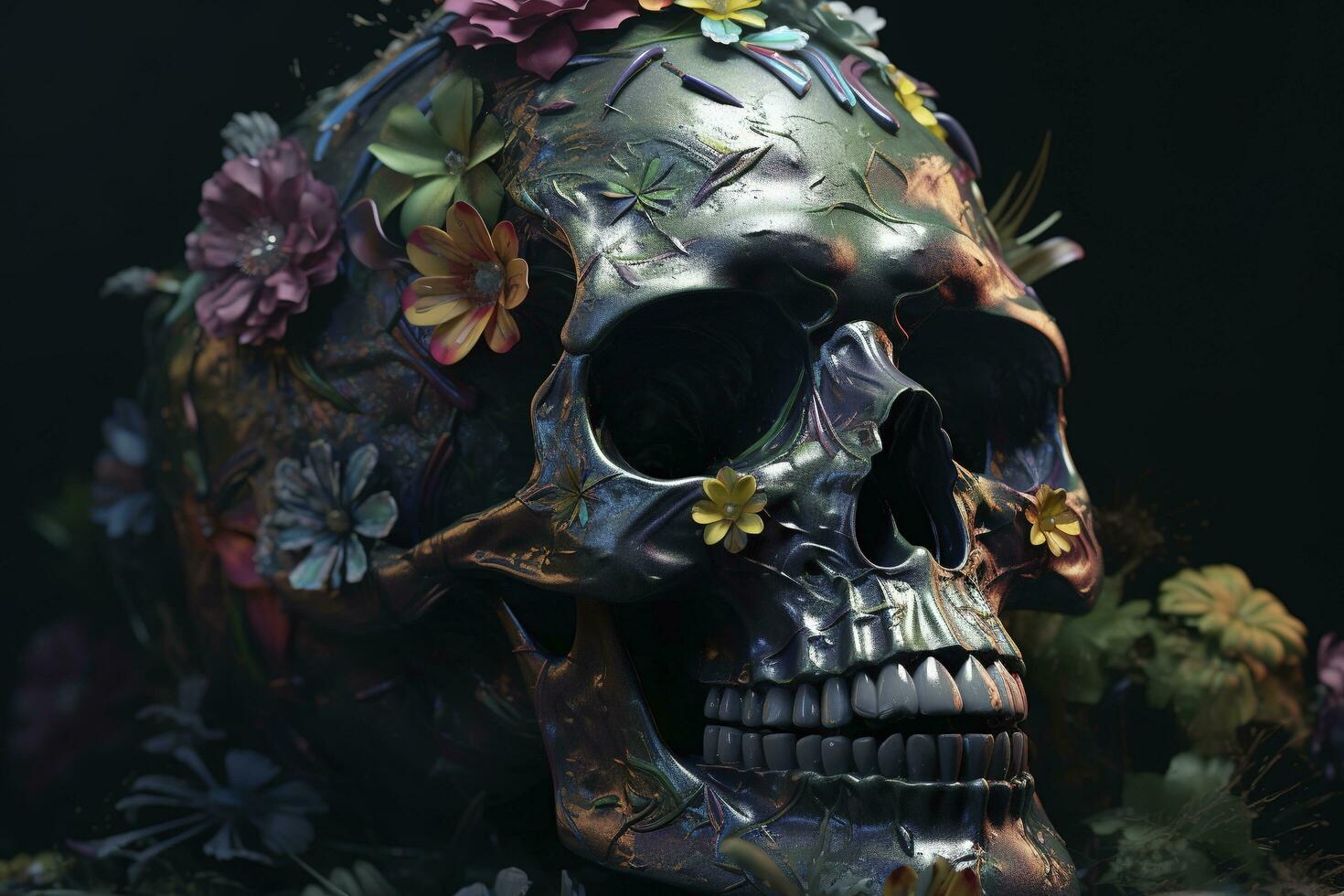 Day of the Dead skulls. Dia de los Muertos. Day of the Dead and Mexican Halloween background. Mexican tradition festival. Day of the dead sugar skull. Dia de los Muertos, generate ai photo