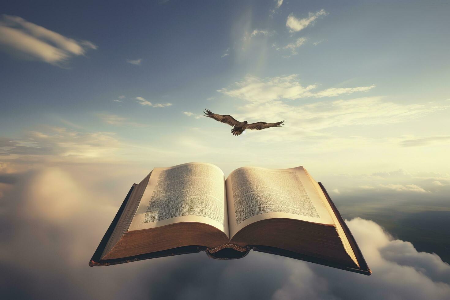 Flying books isolated on white, generate ai photo