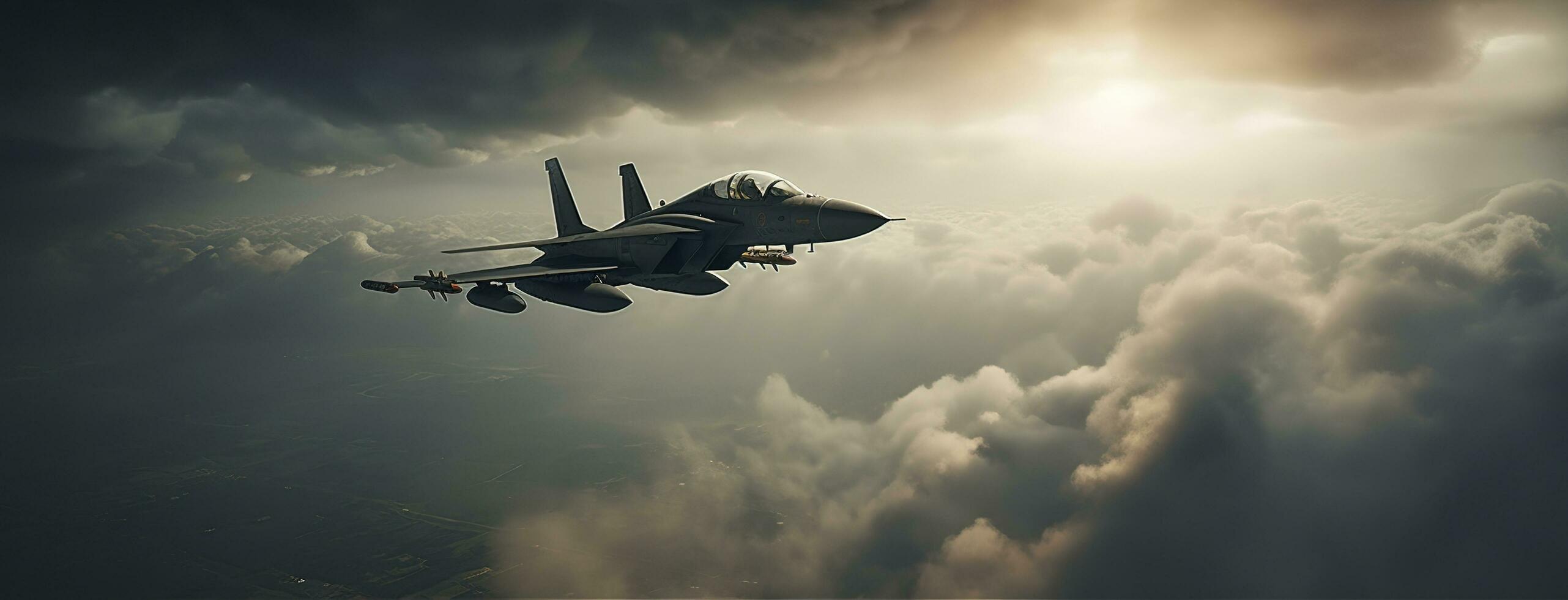Powerful fighter jets of military aircraft in parking lot on site of aircraft carrier , generate ai photo