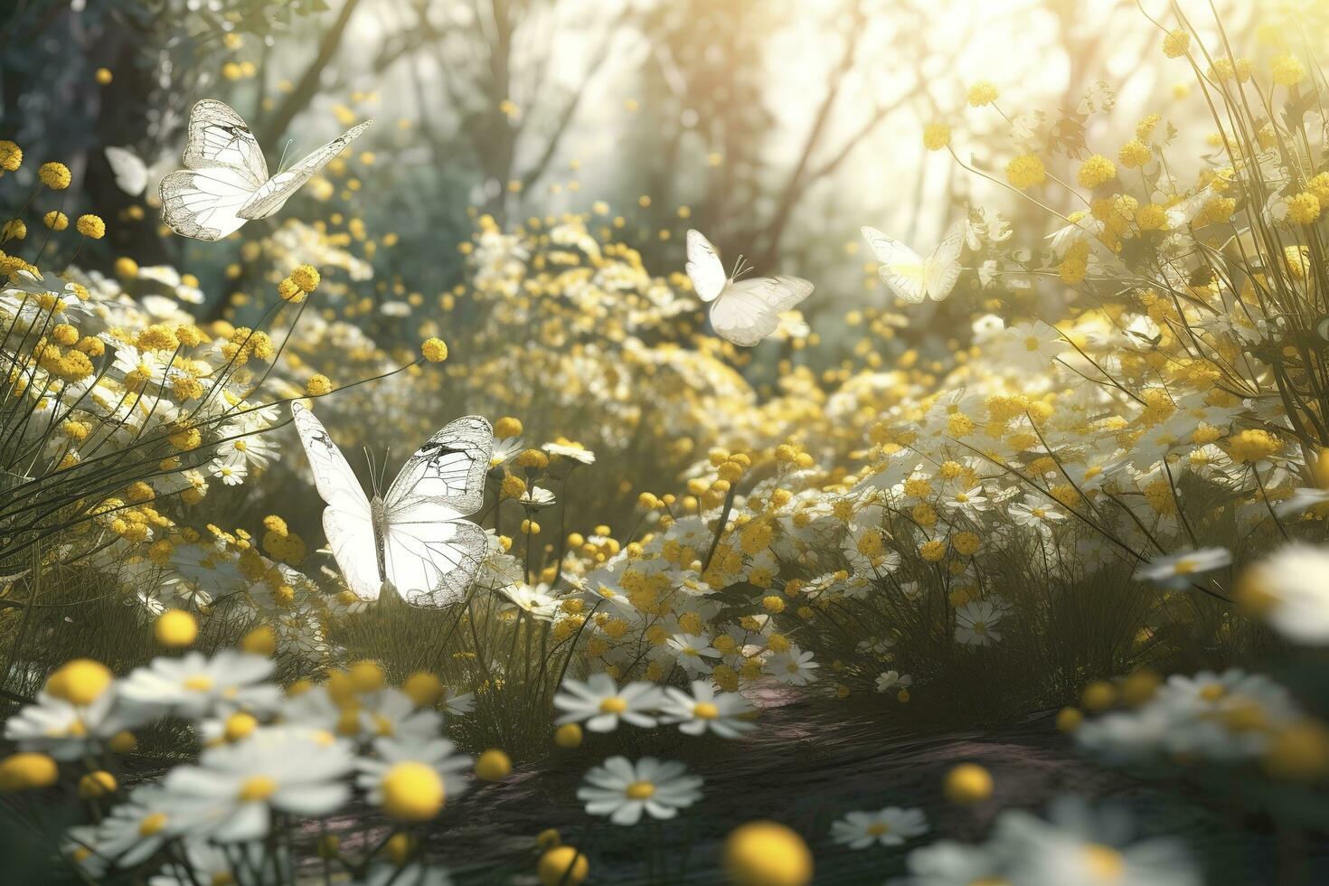 abstract nature spring Background. spring flower and butterfly, generate ai photo