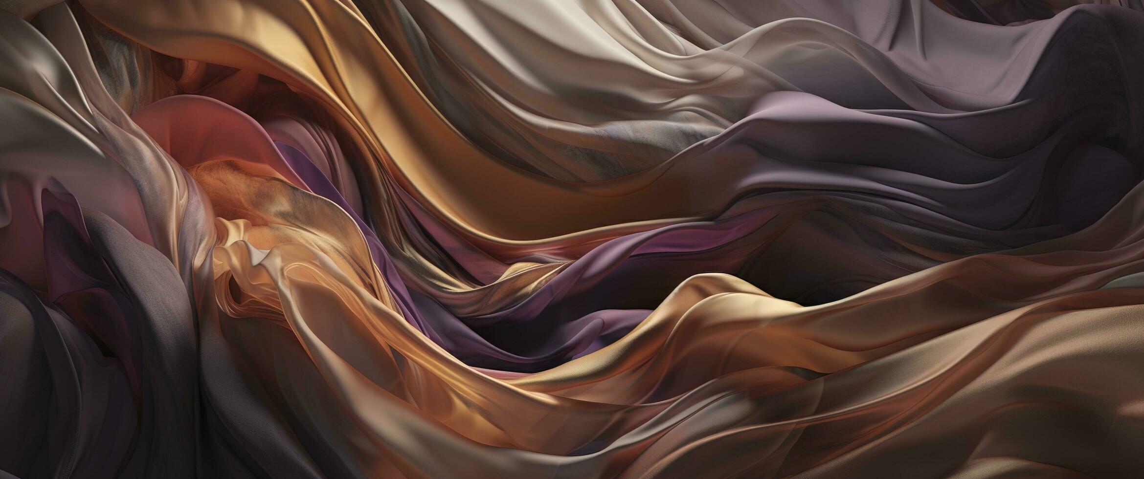 Abstract Background with 3D Wave Bright Gold and Purple Gradient Silk Fabric,  an abstract image of a brightly colored fabric, in the style of dark orange and light gold, generate ai photo