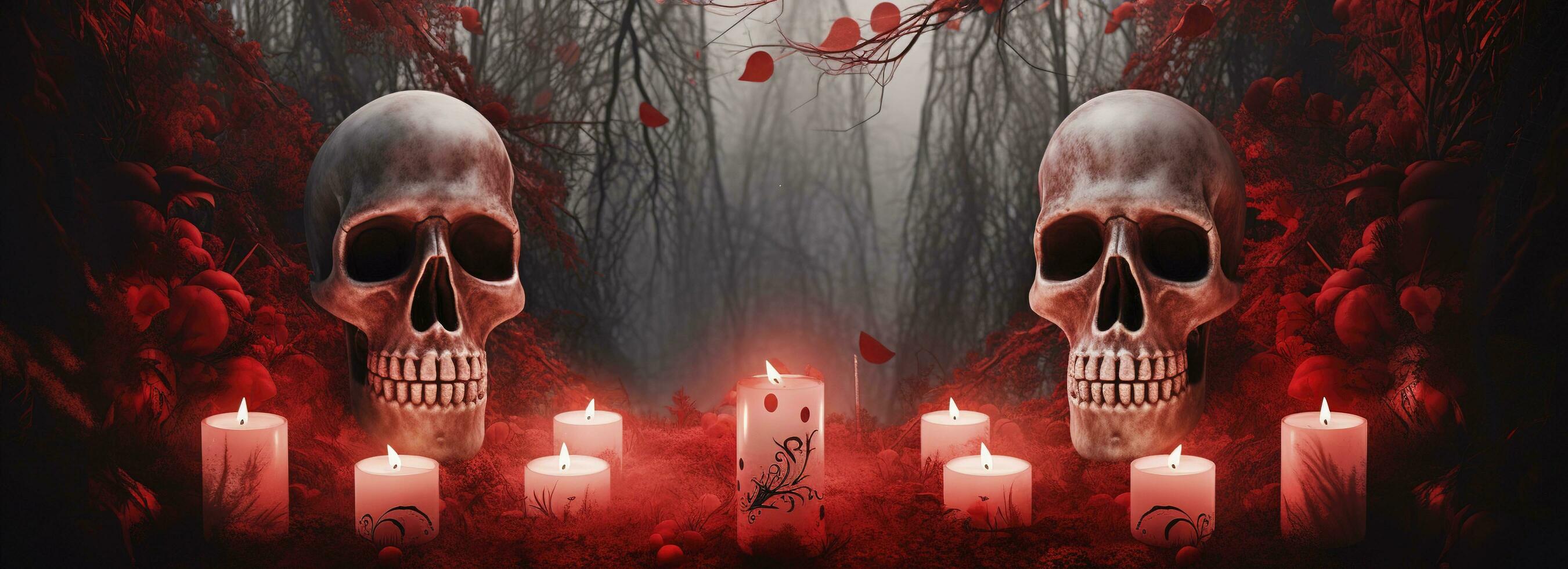 Day of the Dead skulls. Dia de los muertos. Day of the dead and mexican Halloween background. Mexican tradition festival. Day of the dead sugar skull. Dia de los Muertos, generate ai photo