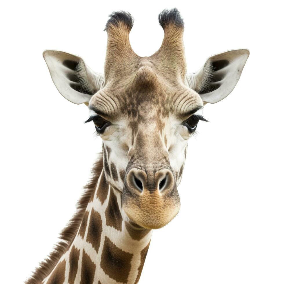 A close up photo of a giraffe isolated on white background, generate ai
