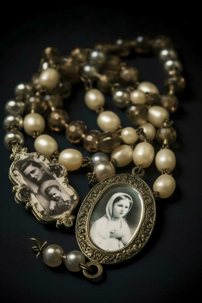 Personalised Rosary Beads, Mother Day Gift, First Communion Rosary, Christening Religious, Catholic Necklace, Female Rosary Beads, generate ai photo