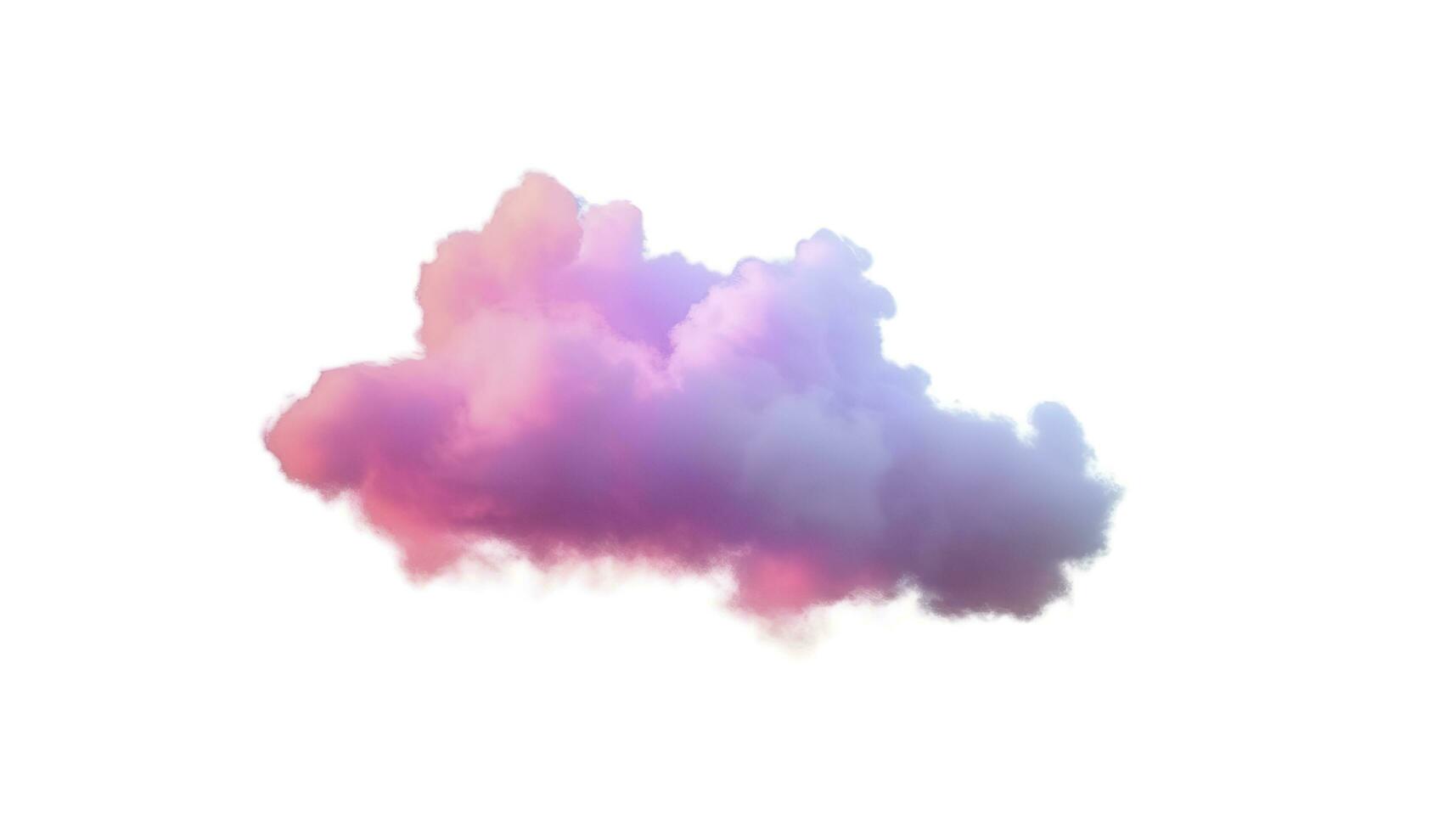 3d render, glowing colorful soft cloud isolated on white background. Fluffy cumulus atmosphere phenomenon. Realistic sky clip art element, generate ai photo