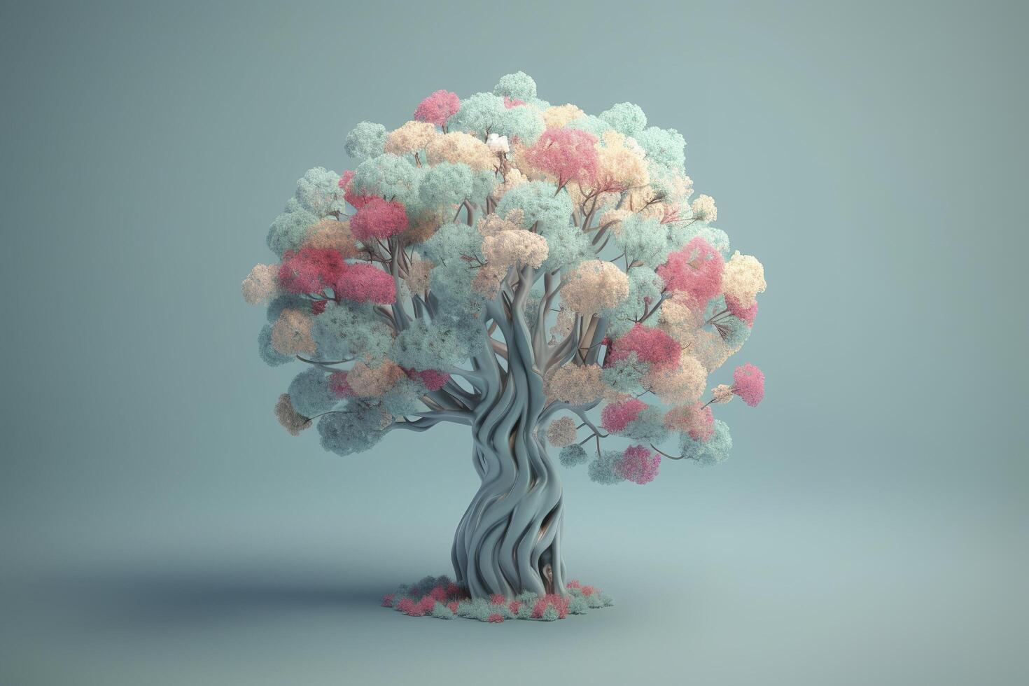 Human brain tree with flowers, self care and mental health concept, positive thinking, creative mind, photo