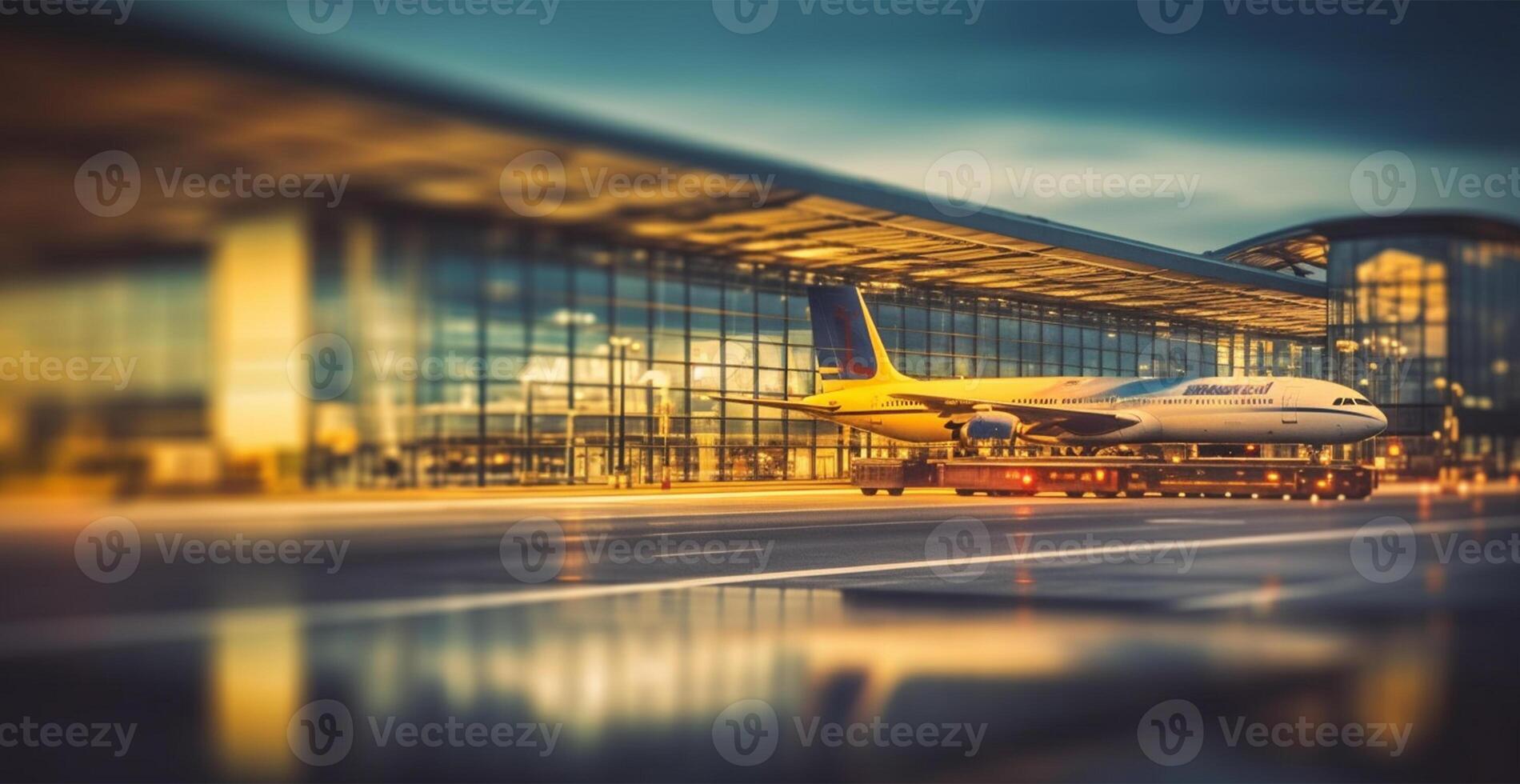 Airport building, international terminal, rushing people to land, blurred background - image photo