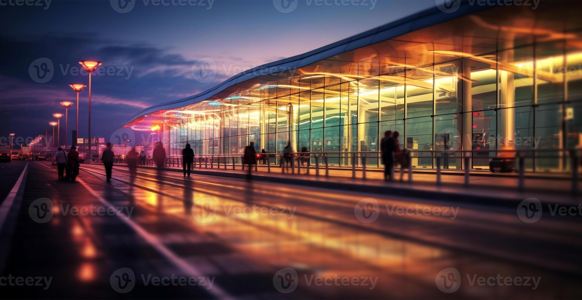 aeropuerto edificio, internacional Terminal, corriendo personas a tierra, borroso antecedentes - ai generado imagen foto