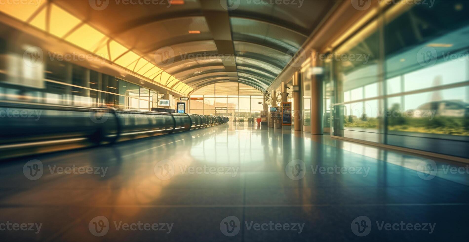 aeropuerto edificio, internacional Terminal, corriendo personas a tierra, borroso antecedentes - ai generado imagen foto