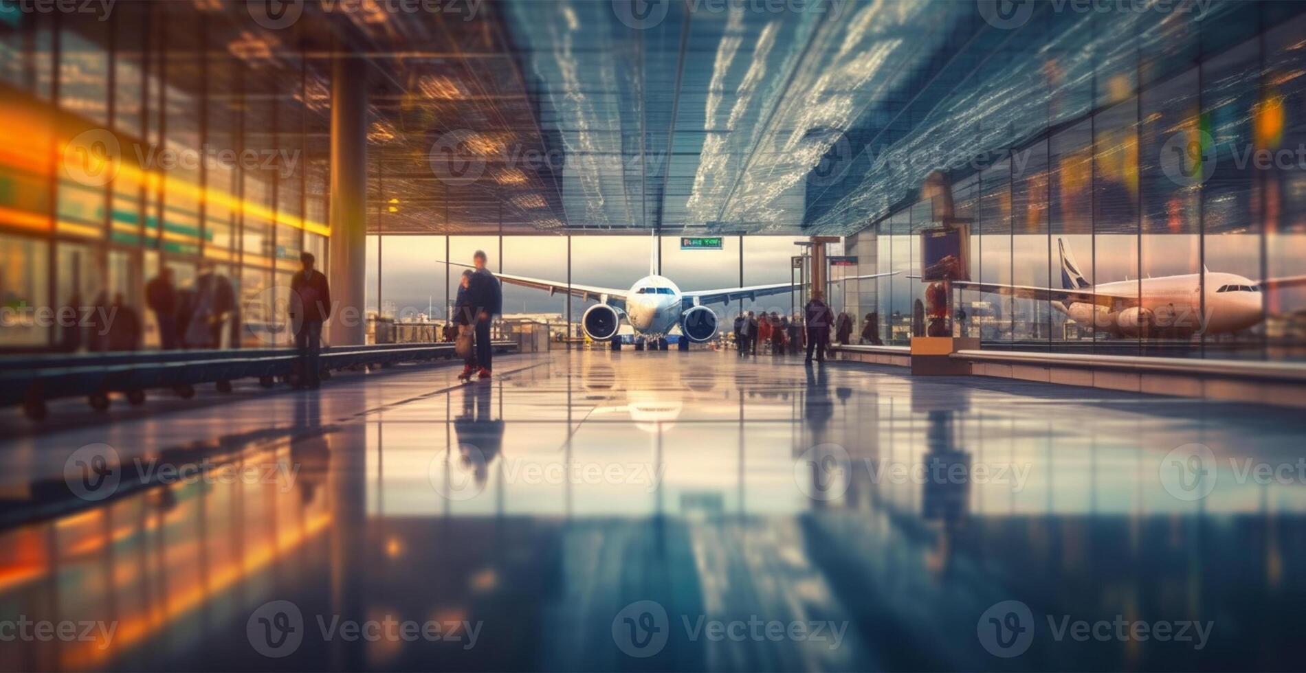 Airport building, international terminal, rushing people to land, blurred background - image photo