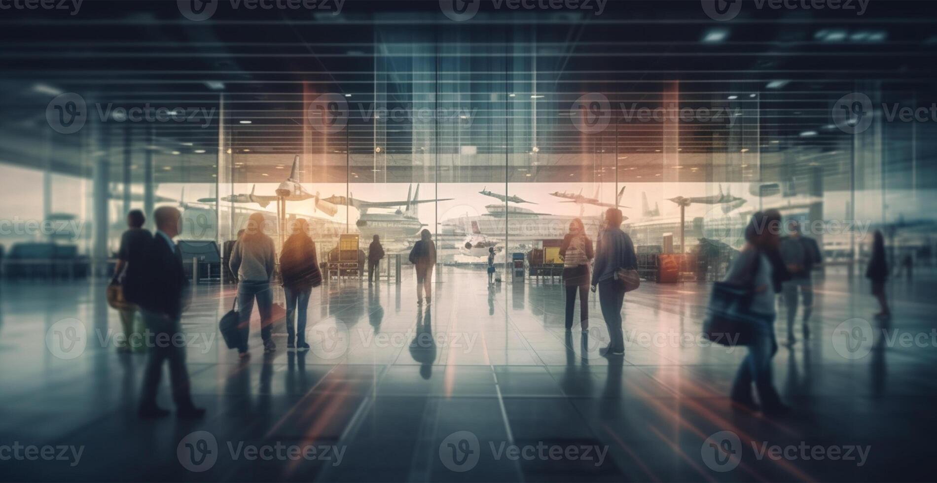 Airport building, international terminal, rushing people to land, blurred background - image photo