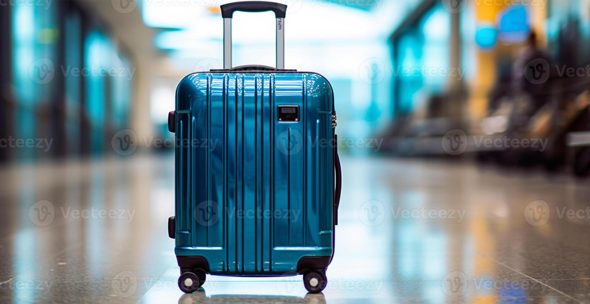Blue suitcase, airport luggage - image photo