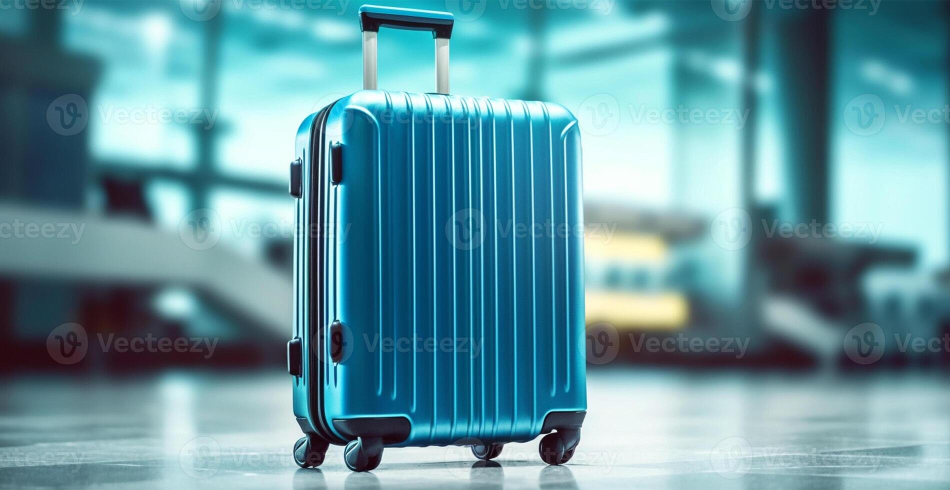 Blue suitcase, airport luggage - image photo