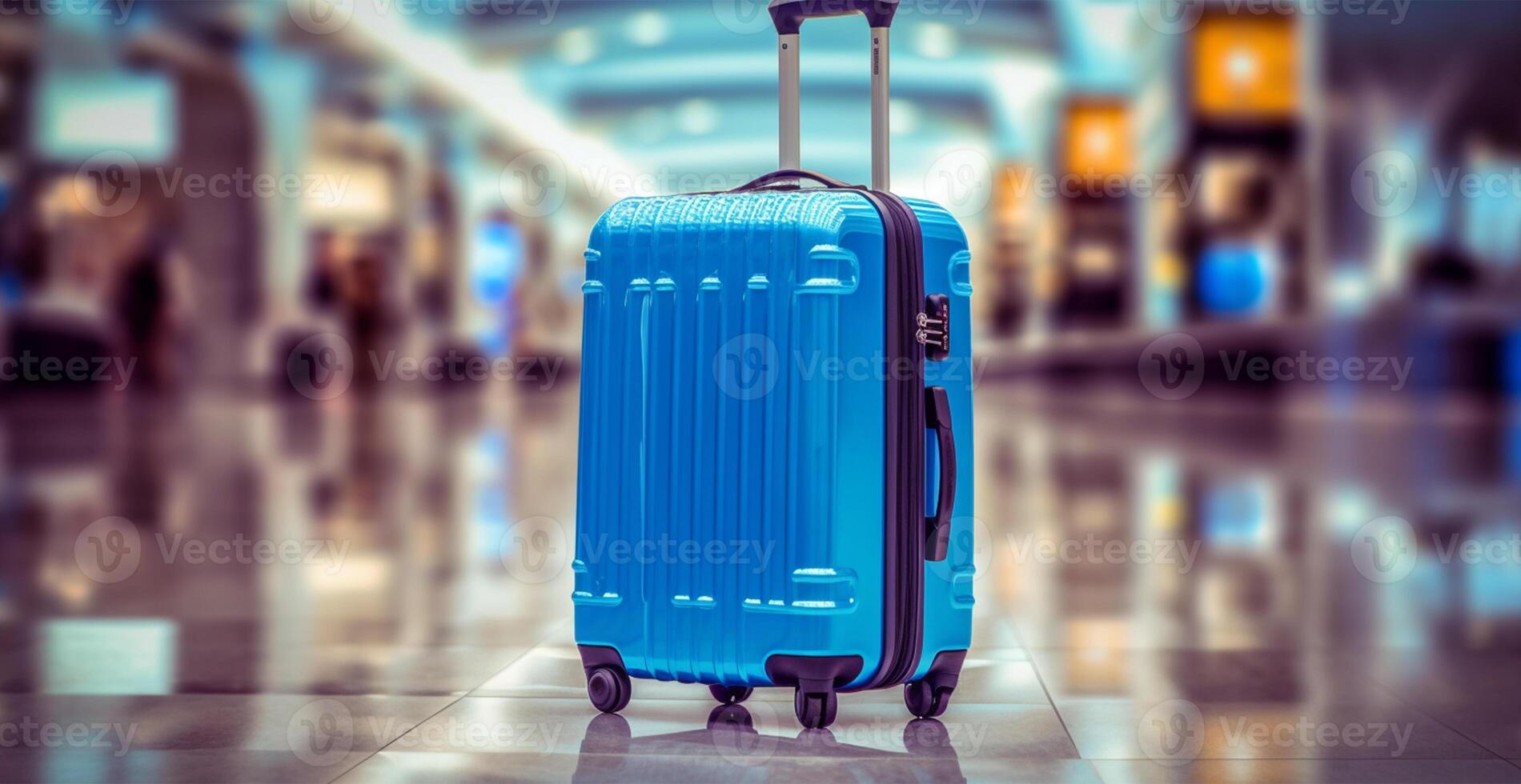 Blue suitcase, airport luggage - image photo