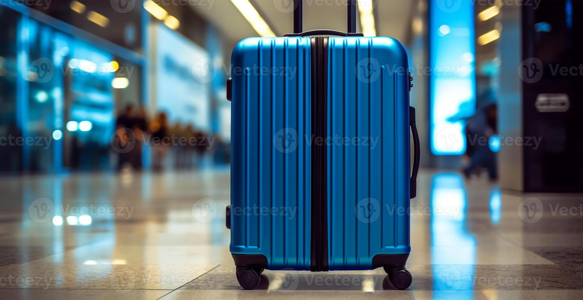 Blue suitcase, airport luggage - image photo