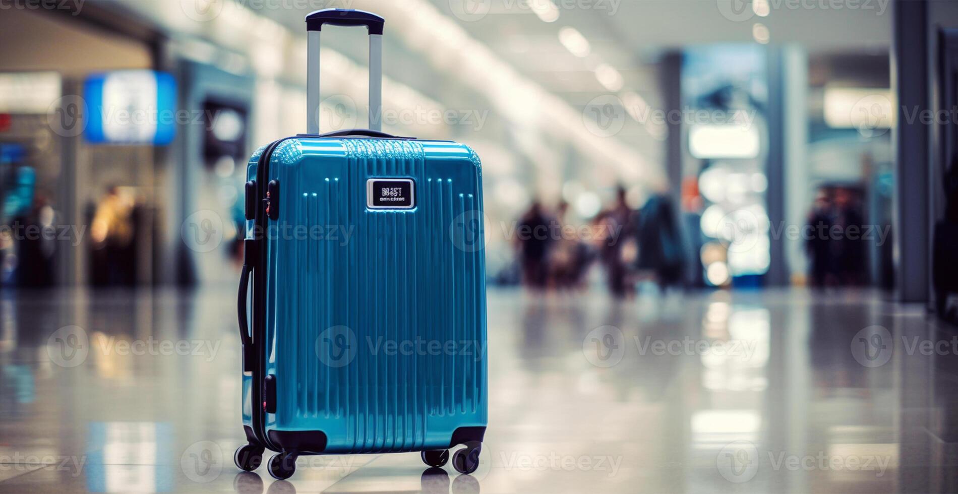 Blue suitcase, airport luggage - image photo