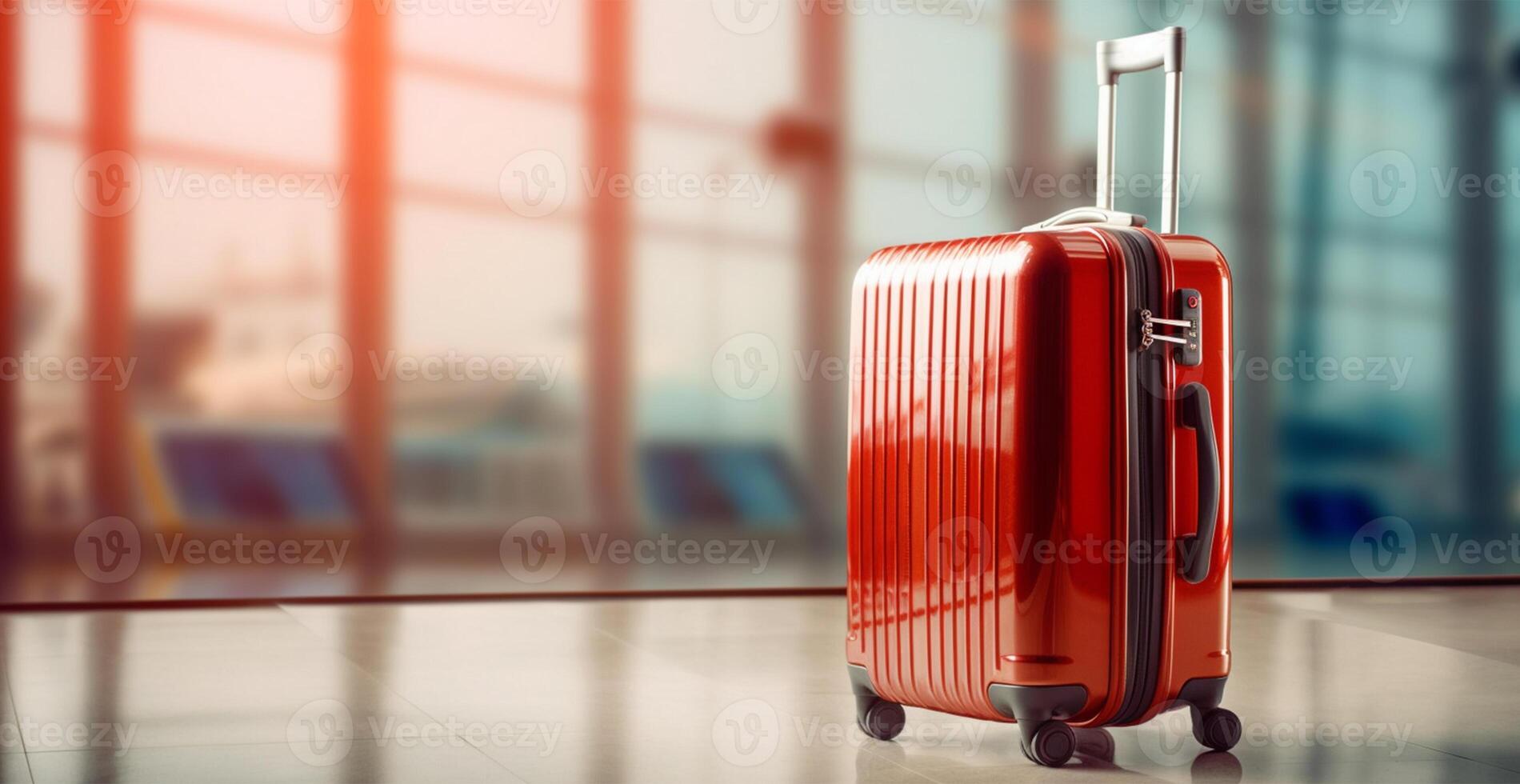 Red suitcase, luggage at the airport - image photo