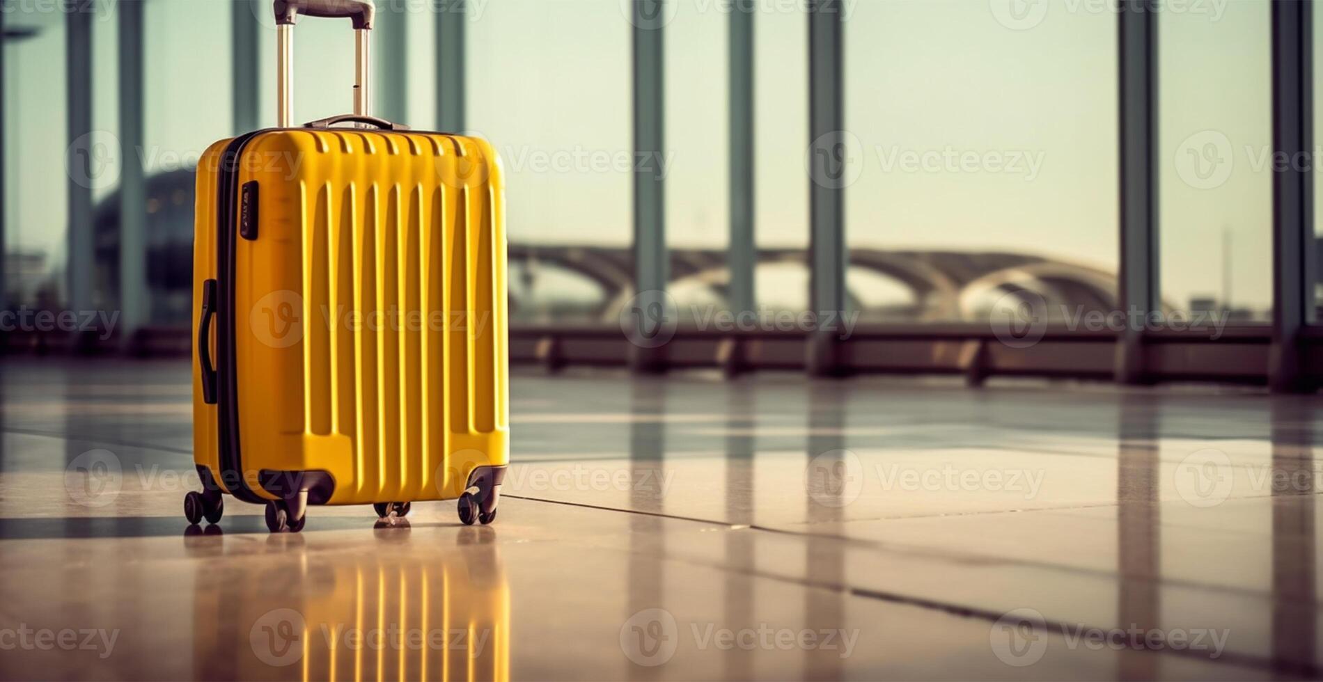 Yellow suitcase, luggage at the airport - image photo