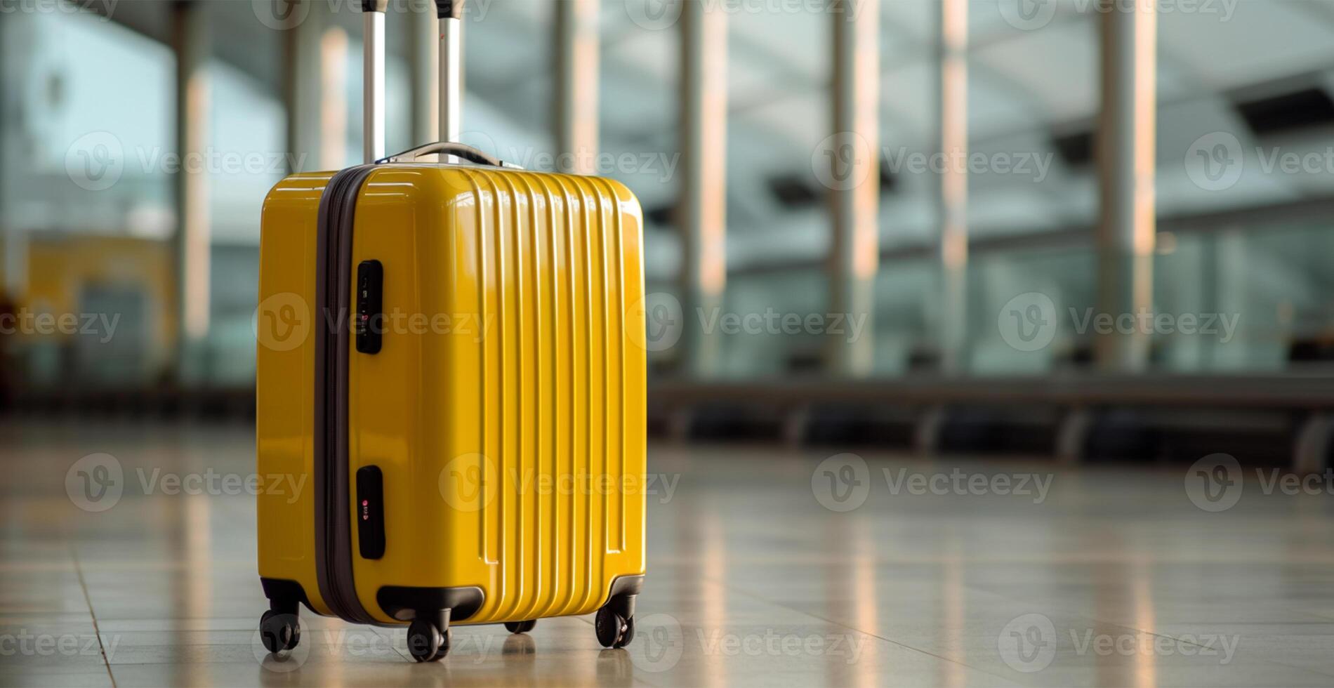 amarillo maleta, equipaje a el aeropuerto - ai generado imagen foto