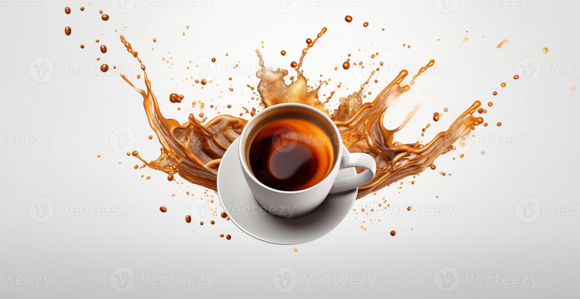 White coffee cup with splashes of freshly brewed coffee - AI generated image photo