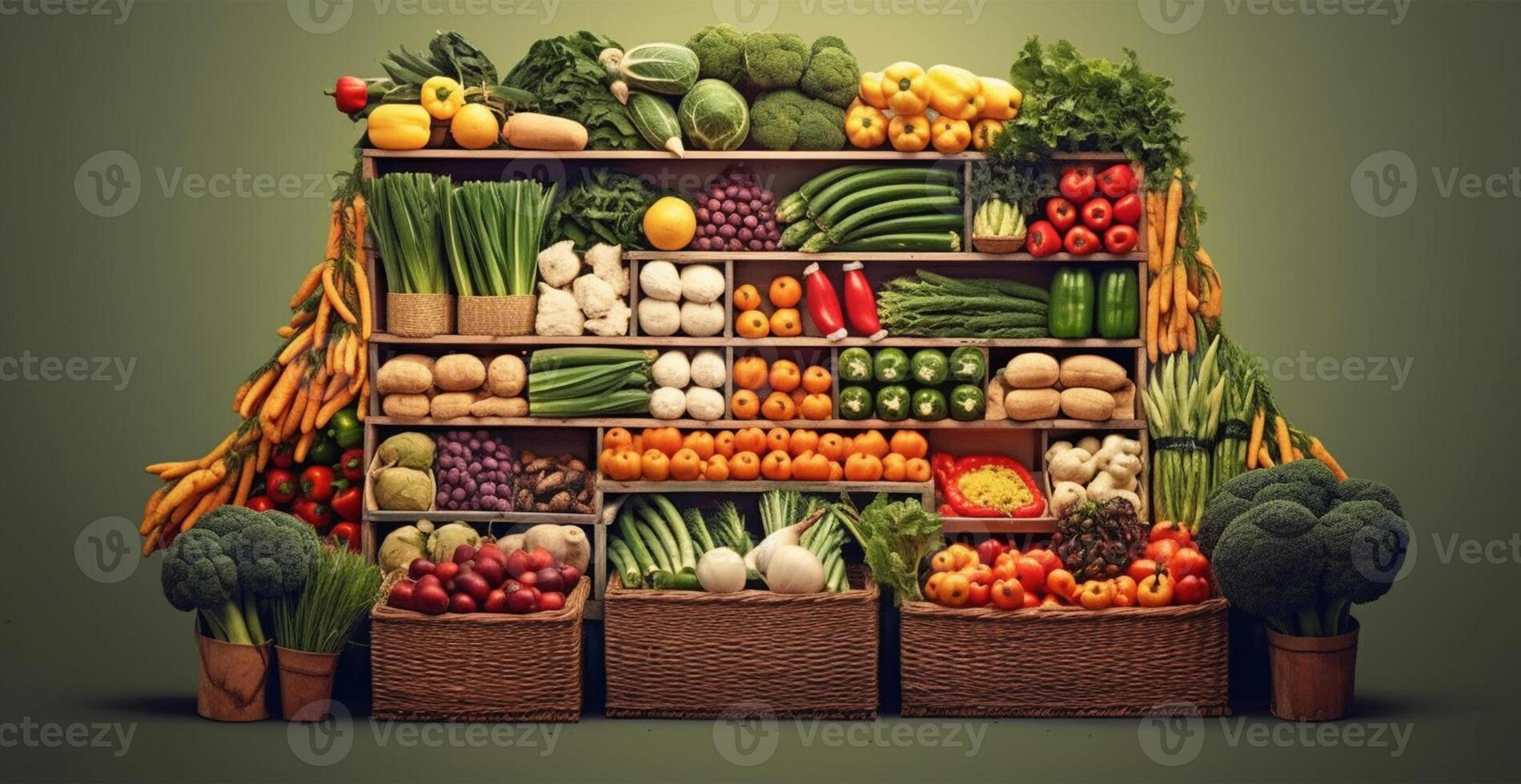 vegetal agricultores mercado parar, vistoso varios Fresco orgánico sano vegetales - ai generado imagen foto