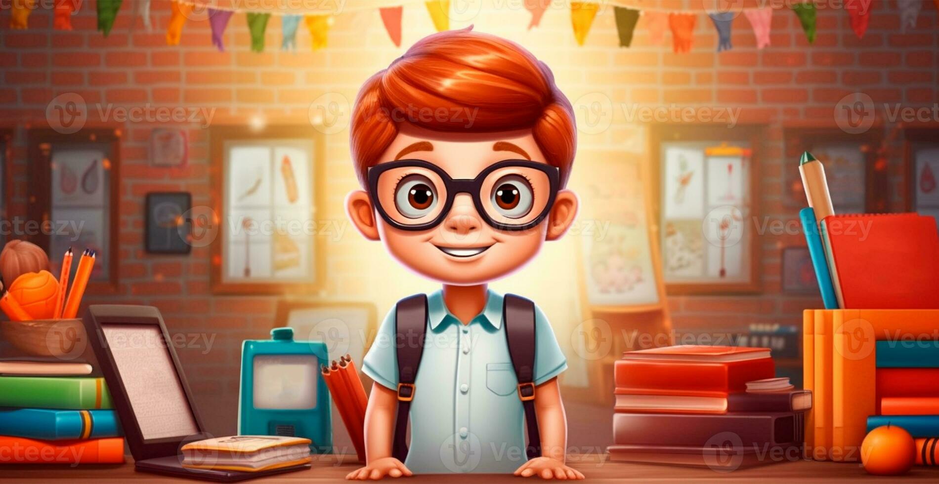 Young schoolboy learning homework, back to school - AI generated image photo