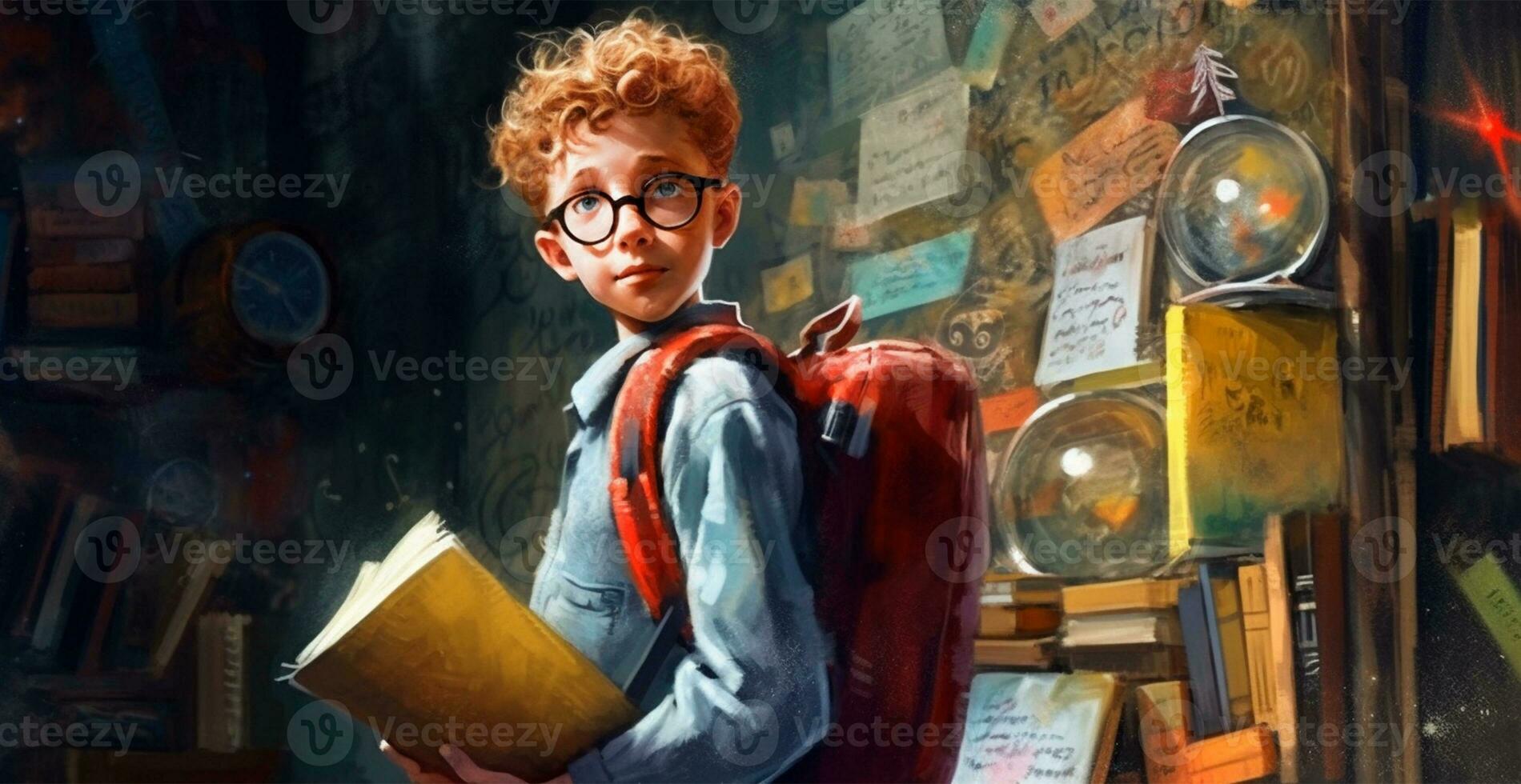 Young schoolboy learning homework, back to school - AI generated image photo