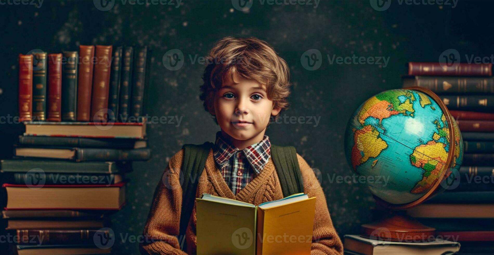 Young schoolboy learning homework, back to school - AI generated image photo