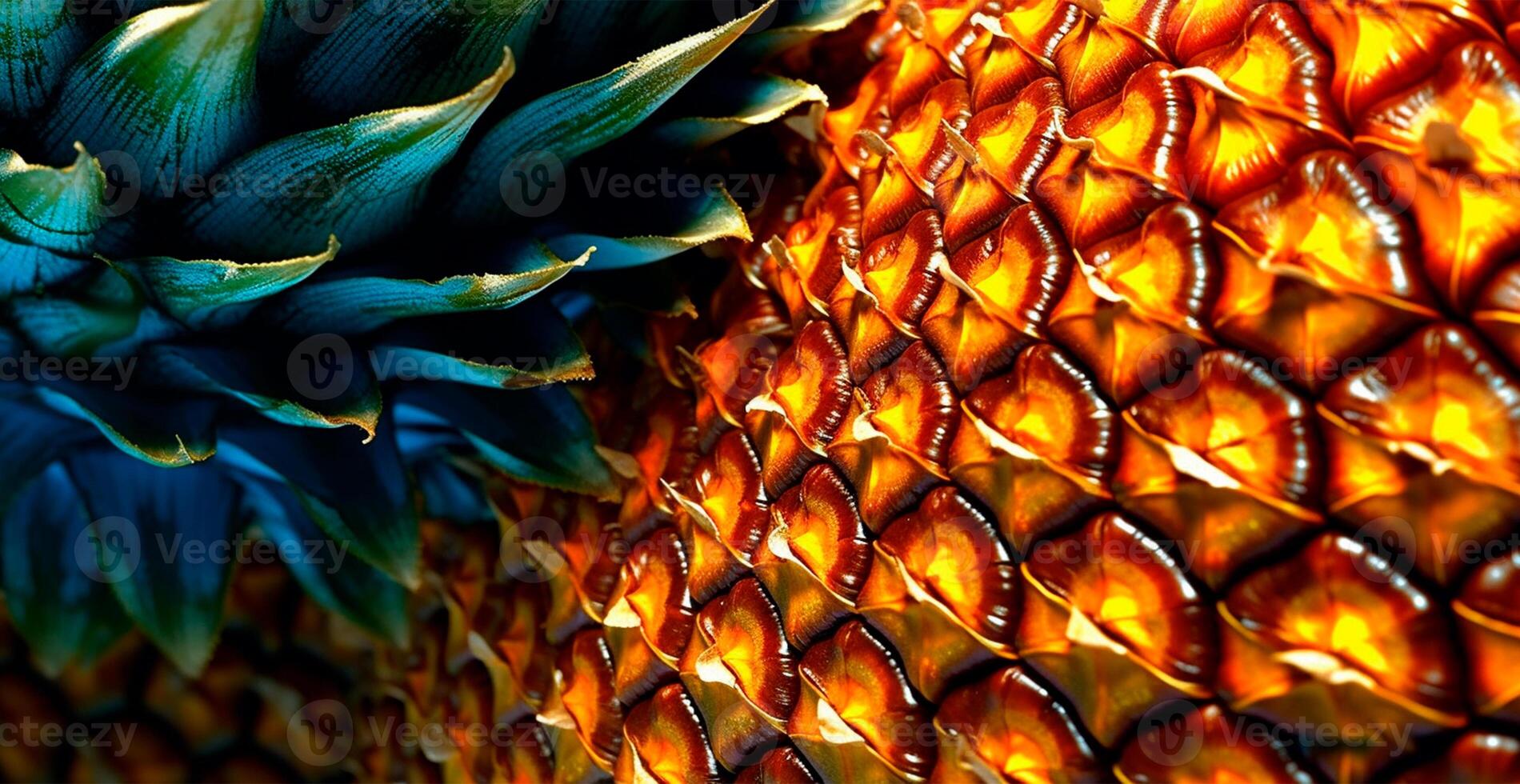 Realistic pineapple texture. Close-up pineapple skin, tropical pattern, fruit banner - image photo