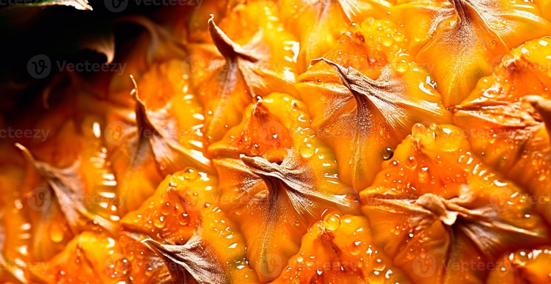 Realistic pineapple texture. Close-up pineapple skin, tropical pattern, fruit banner - image photo