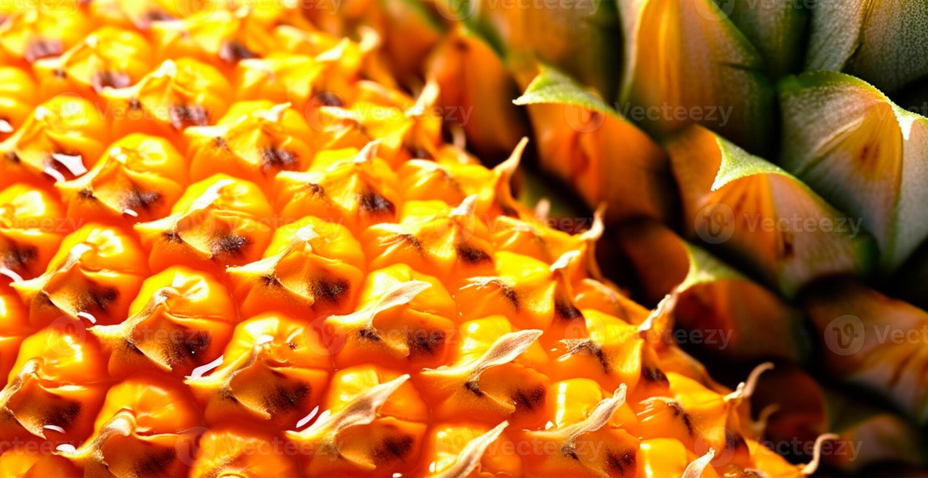 Realistic pineapple texture. Close-up pineapple skin, tropical pattern, fruit banner - image photo
