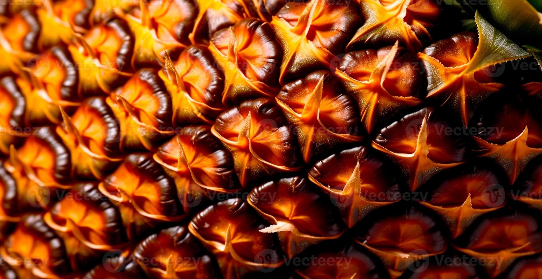 Realistic pineapple texture. Close-up pineapple skin, tropical pattern, fruit banner - image photo