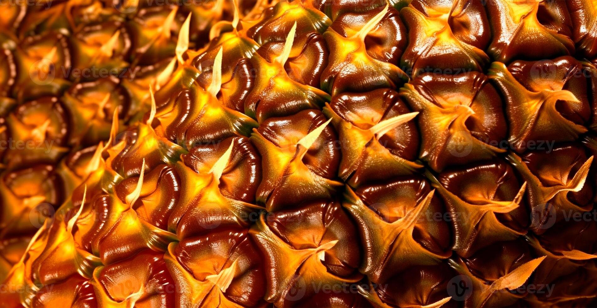 Realistic pineapple texture. Close-up pineapple skin, tropical pattern, fruit banner - image photo