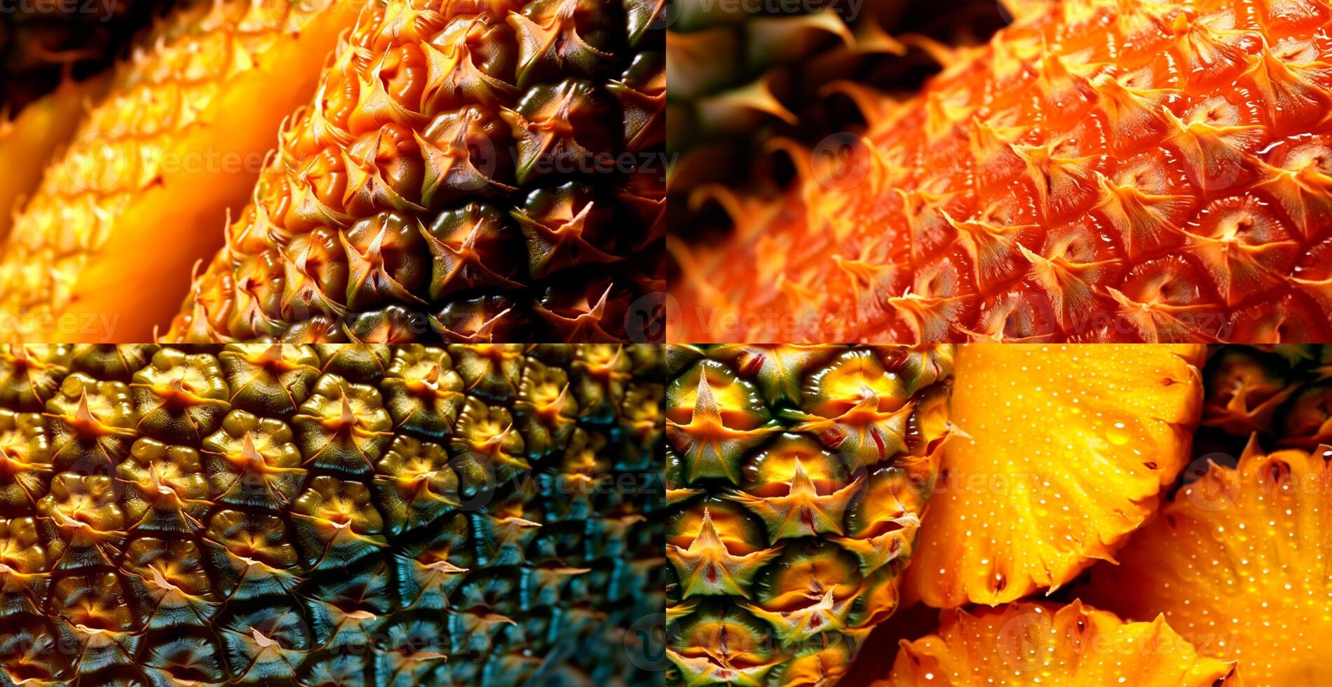 Realistic pineapple texture. Close-up pineapple skin, tropical pattern, fruit banner - image photo