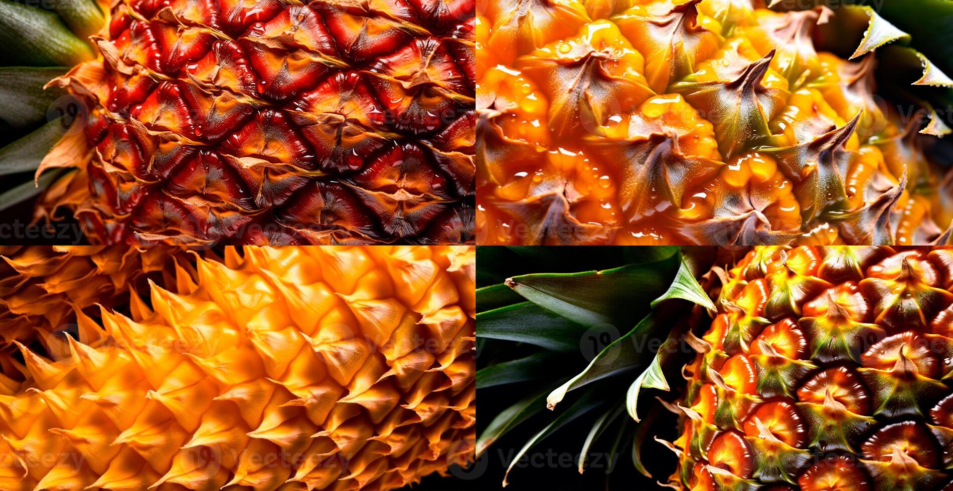 Realistic pineapple texture. Close-up pineapple skin, tropical pattern, fruit banner - image photo