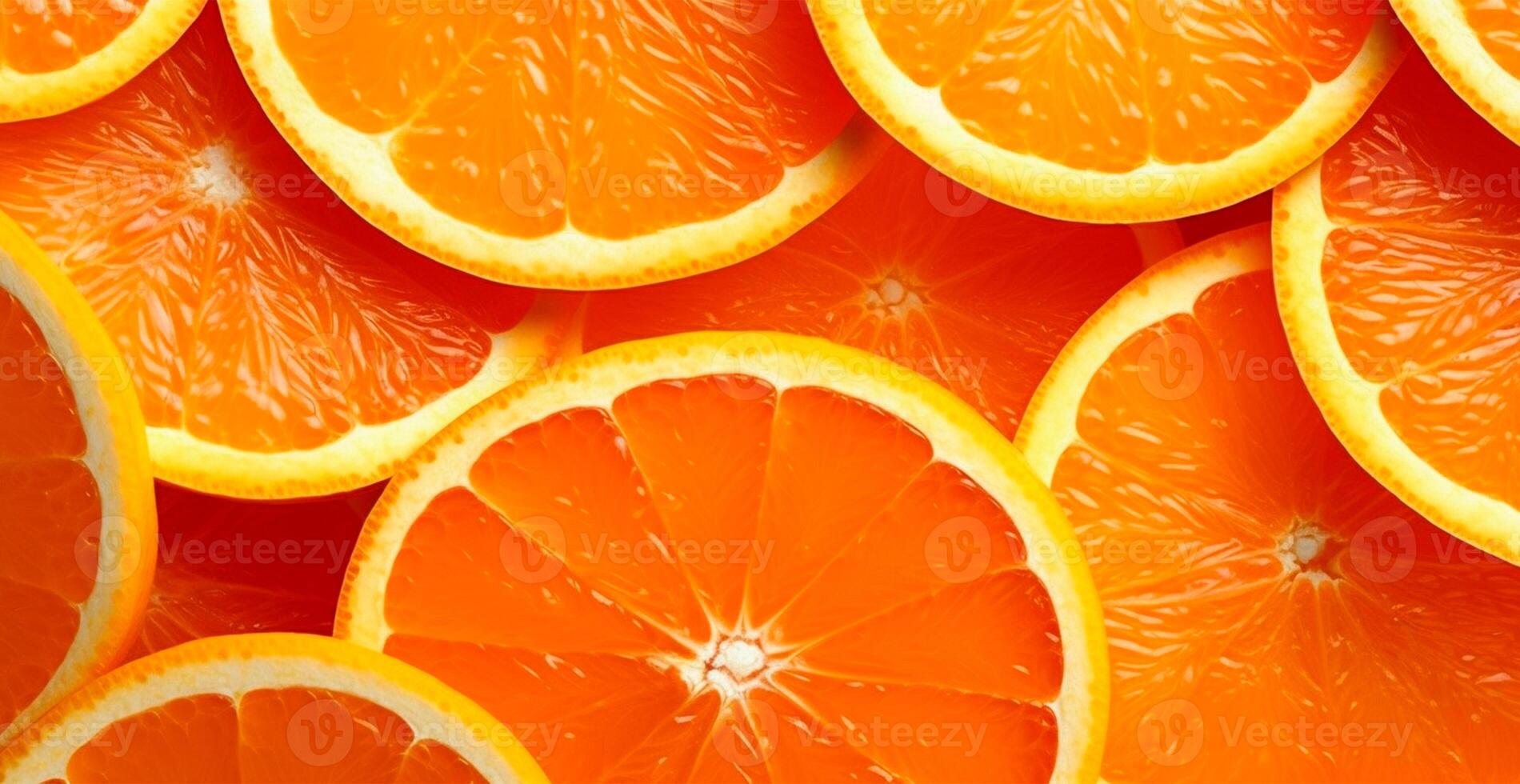 Realistic orange texture. Orange circles close up, tropical pattern, fruit banner - image photo