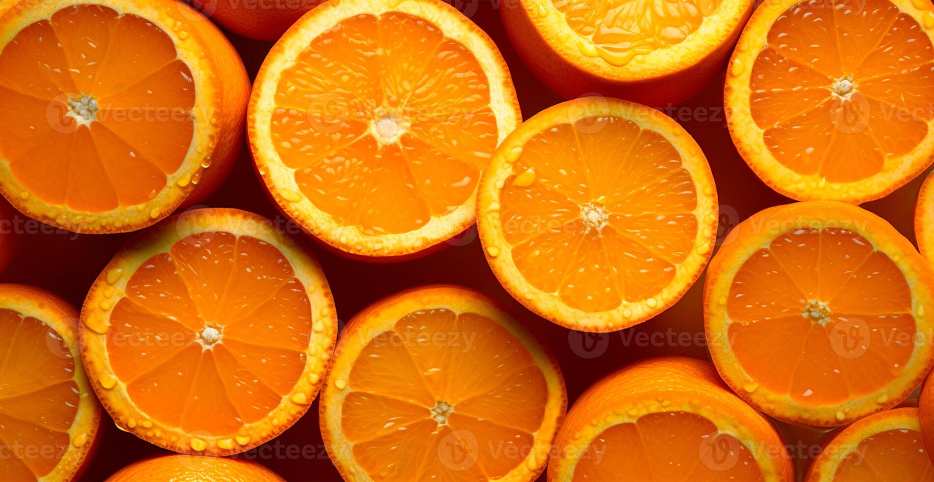 Realistic orange texture. Orange circles close up, tropical pattern, fruit banner - image photo