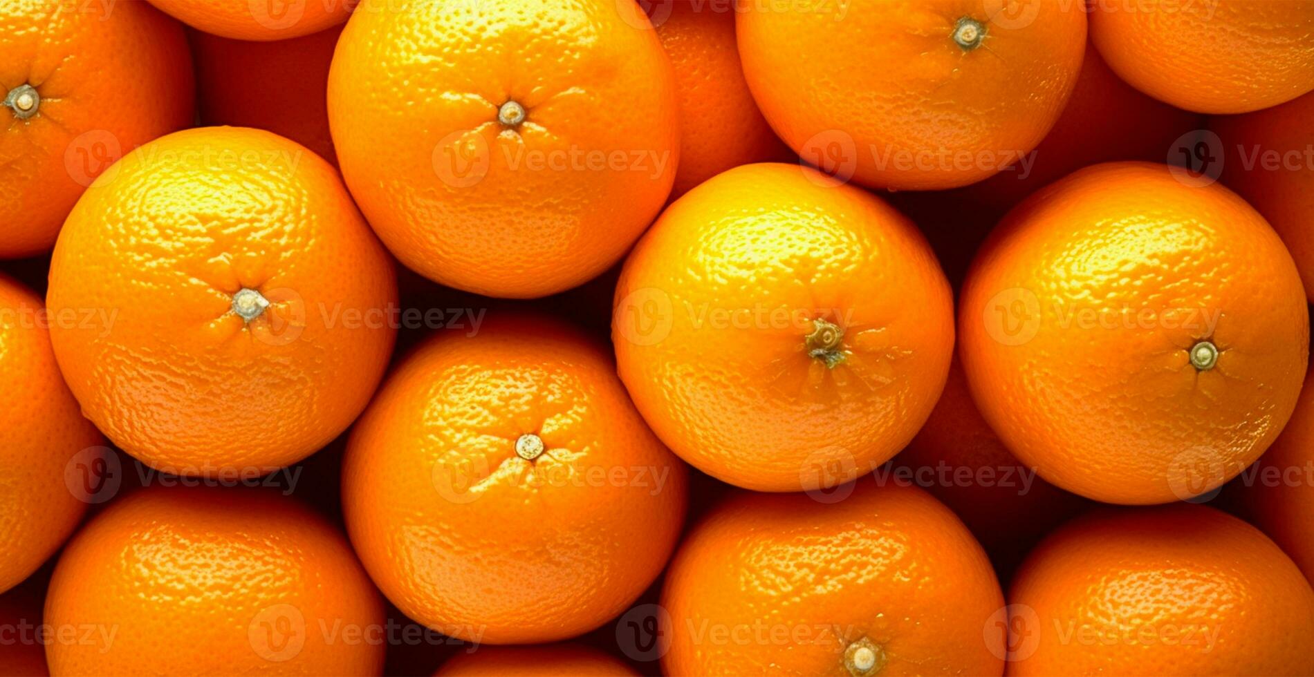 Realistic oranges. Oranges close-up, tropical pattern, fruit banner - AI generated image photo