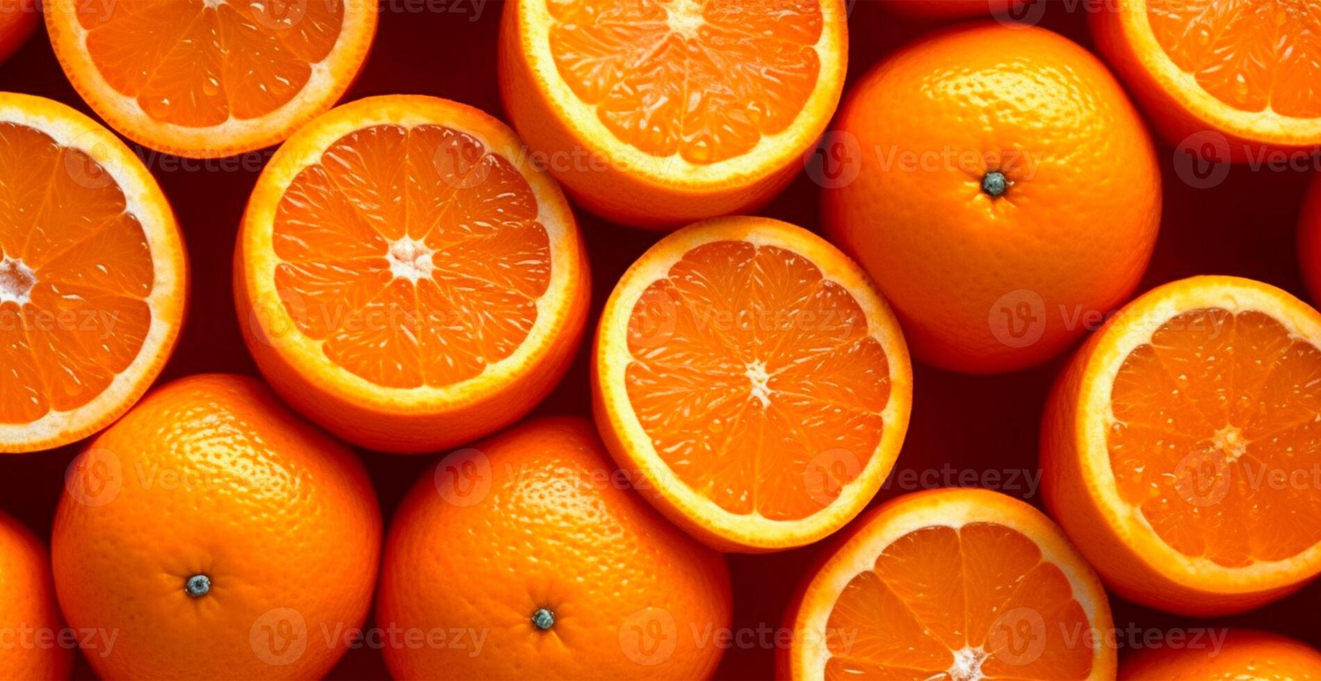 Realistic orange texture. Orange circles close up, tropical pattern, fruit banner - image photo