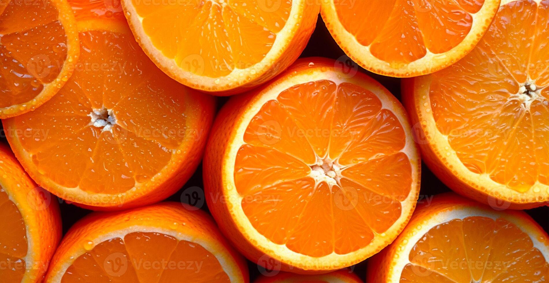 Realistic orange texture. Orange circles close up, tropical pattern, fruit banner - image photo